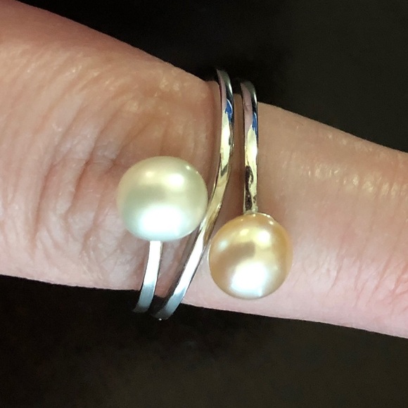 Vantel genuine 2 pearl ring sterling - Picture 3 of 5